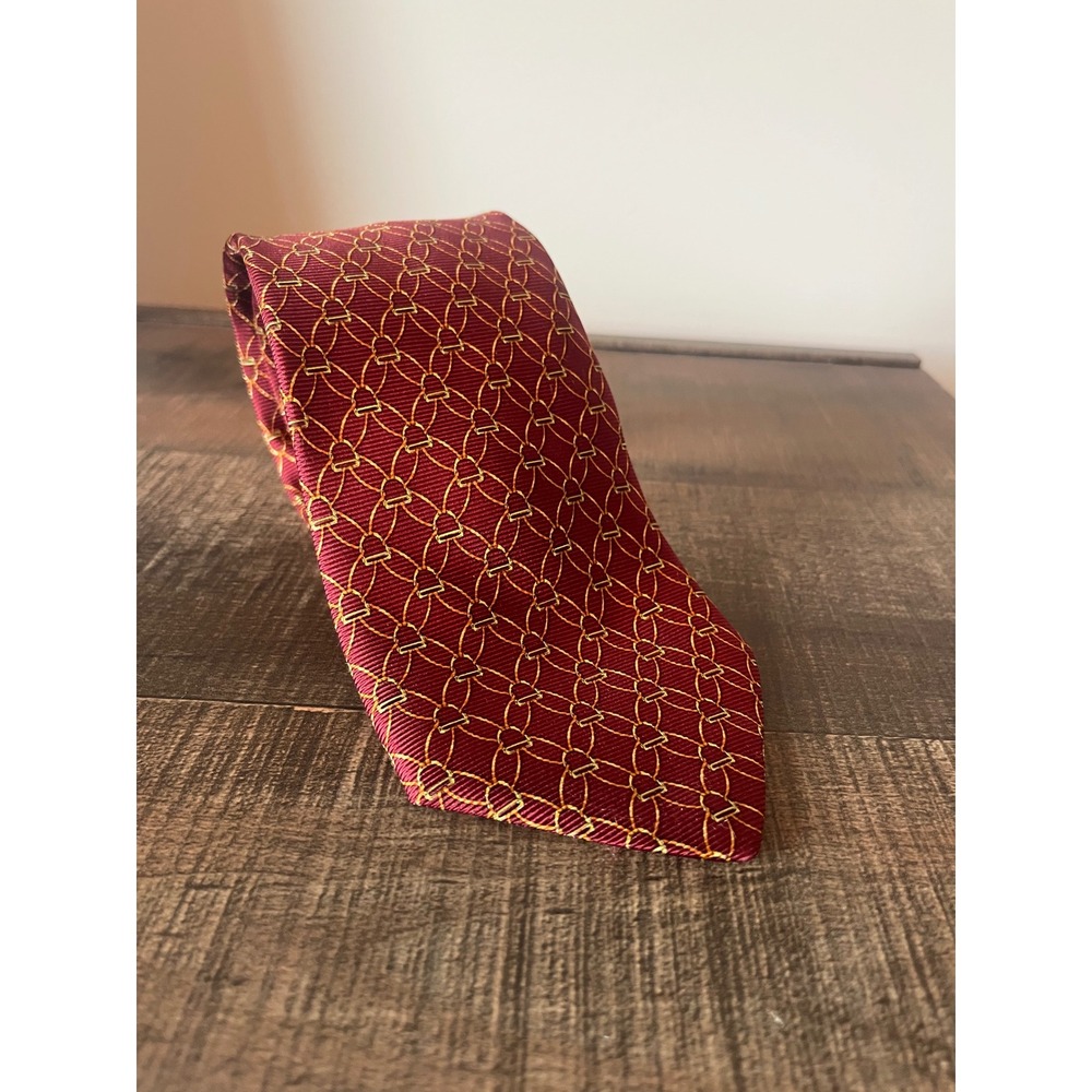 VTG Brooks Brothers Makers Silk Tie Red Gold Equestrian Horse Stirrup Chain USA